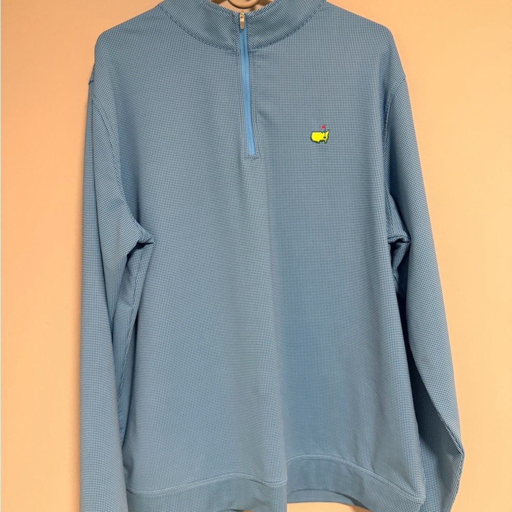 Peter Millar Light Blue Zip-Up Pullover with Green Logo